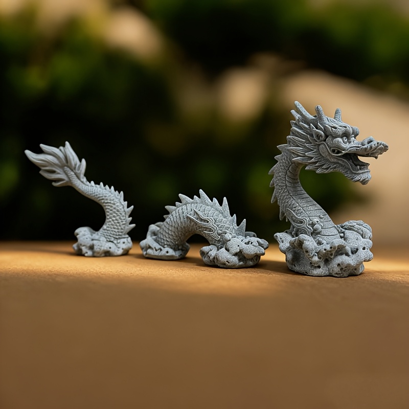 3個セット】中国の龍の彫刻 手作りの石のアート作品 家庭やオフィス