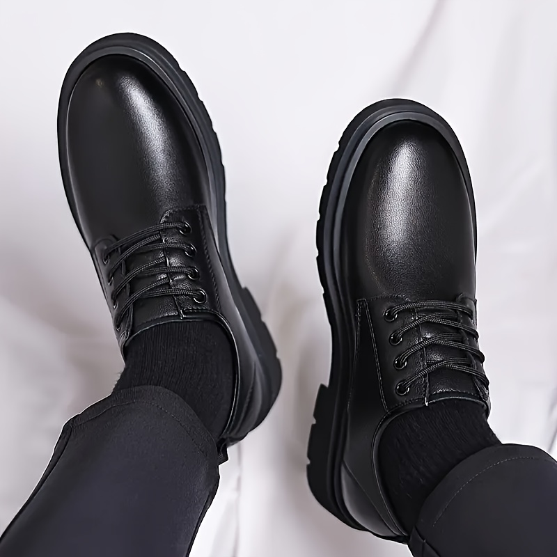 mens black genuine dress shoes stylish lace   with thick rubber sole for business wedding or casual wear wedding footwear sleek black shoes durable rubber sole Product details 4