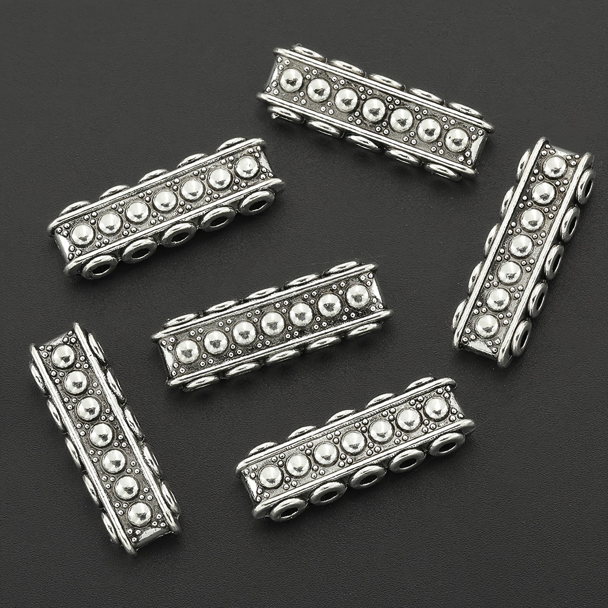 TEMU 10 Stück 5-Loch Spacer Perlen Vintage Distressed Legierung Rechteckige Multi-Perforierte Polka-Dot Lose Gerade Loch Spacers Gepunktete Lange