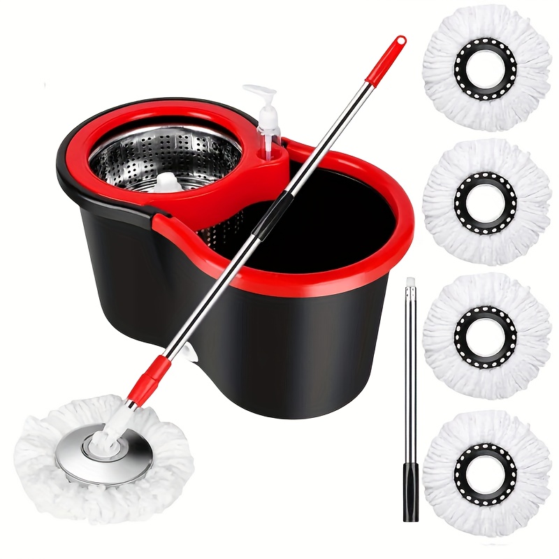 TEMU Mop And Bucket Set, Mop And Bucket With Wringer Set And 4 Microfiber Mop Refills, 44" Extended Handle Spinning Mop For Floor Cleaning