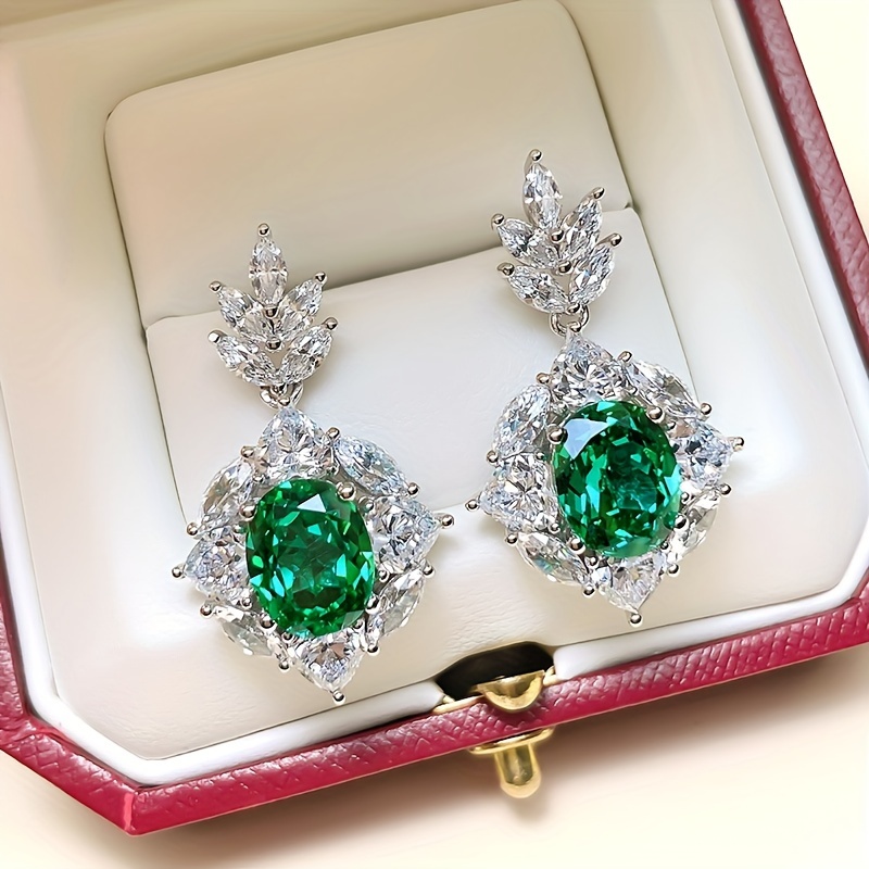 

1 Pair Youhaocc Elegant Drop Earrings For Women - Luxurious With Green & Clear Synthetic Zirconia, Parties And Casual Attire, Quirky Earrings