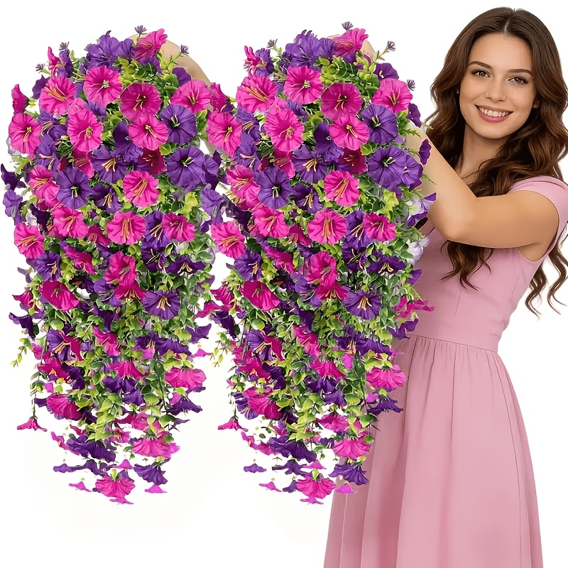 6pcs artificial hanging     flowers outdoor decorations outdoor artificial flowers   flowers with eucalyptus leaves no maintenance versatile artificial flowers suitable for home decoration outdoor courtyard porch terrace