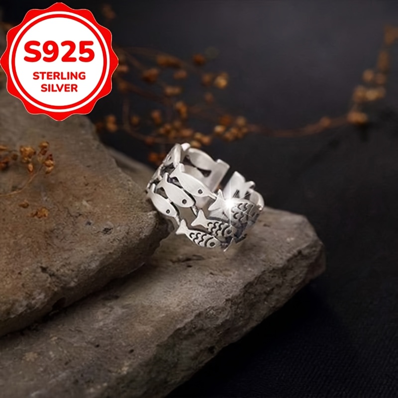 Women's S925 Silver Three-Layer Small Fish Open Ring