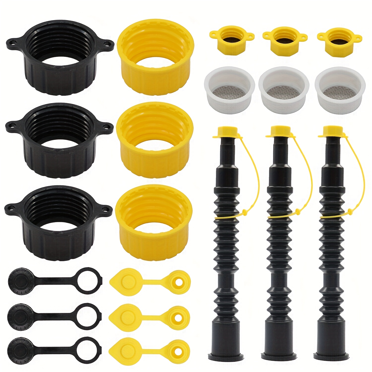 TEMU 3 Sets Gas Can Spout Replacement Vent Pour Nozzle Kit Jug Flexible Water Gasket Fuel Lids Caps Tank Black