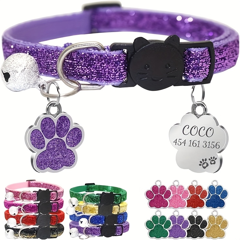 TEMU 1pc Personalized Dog Collar For Cats And Dogs - Durable Adjustable Pet Accessory , Engraved Name Tag & Safety Strap To Prevent Choking, Stylish