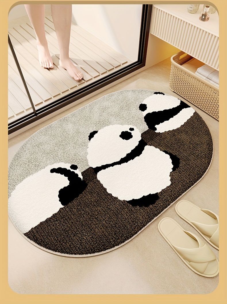 festive cartoon panda bathroom mat soft absorbent and hand washable     details 2