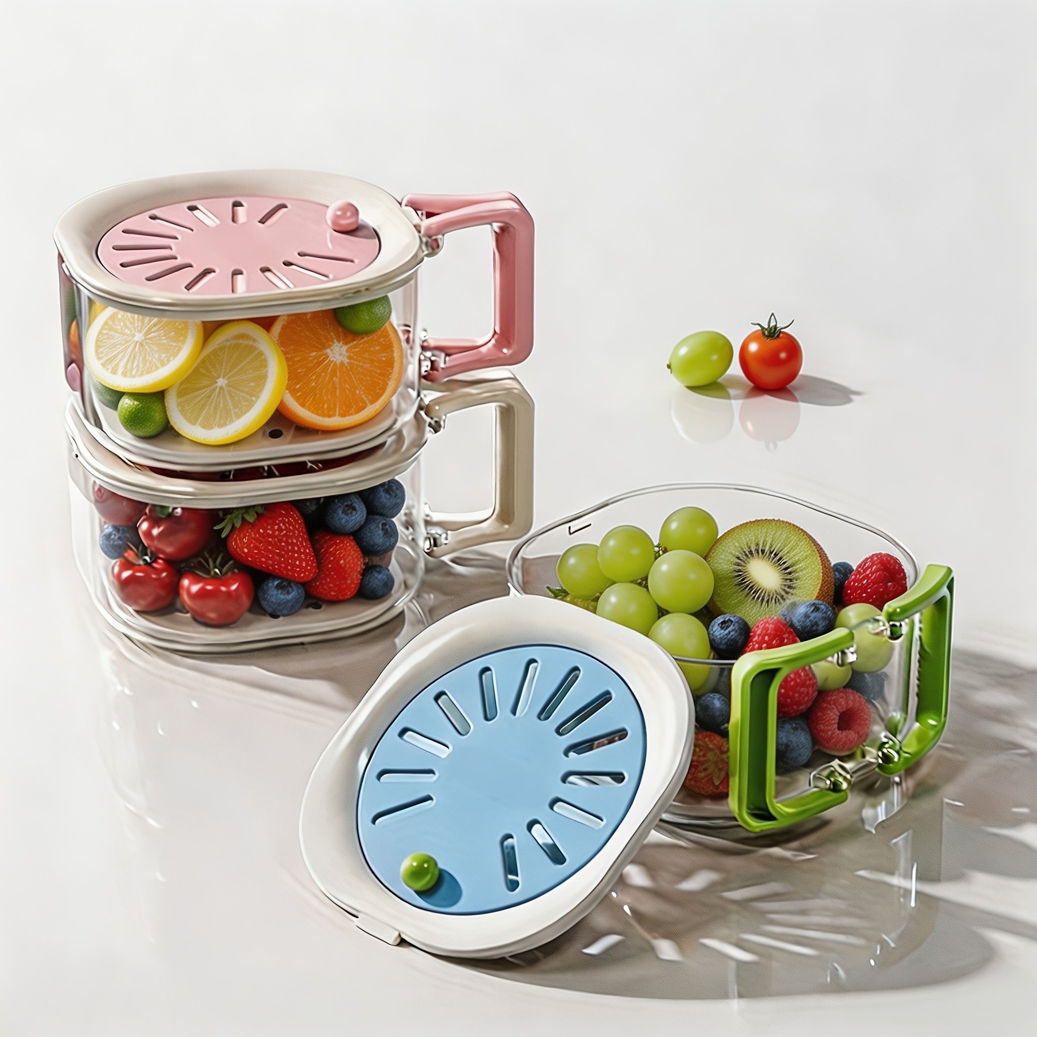 Image of 2-in-1 Washing And Draining Basket With Foldable Handle, Double Layer Fruit Vegetable Washing Bowl, Multifunctional Strainer, Thickened Fresh-keeping Storage Basket For Kitchen Fridge Camping Picnic