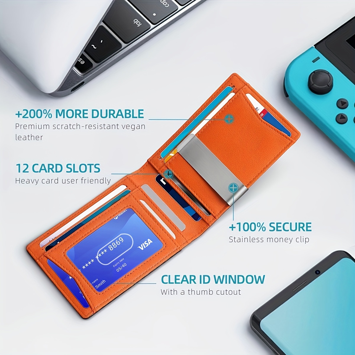 Carteira Grande para Hombres LASVAULT con Clip para Dinero, 10 Ranuras para Tarjetas, Ventana para DNI - Estilo Urbano, Portatarjetas de Crédito Doble Plegable, Regalo Ideal para Hombres, Negro
