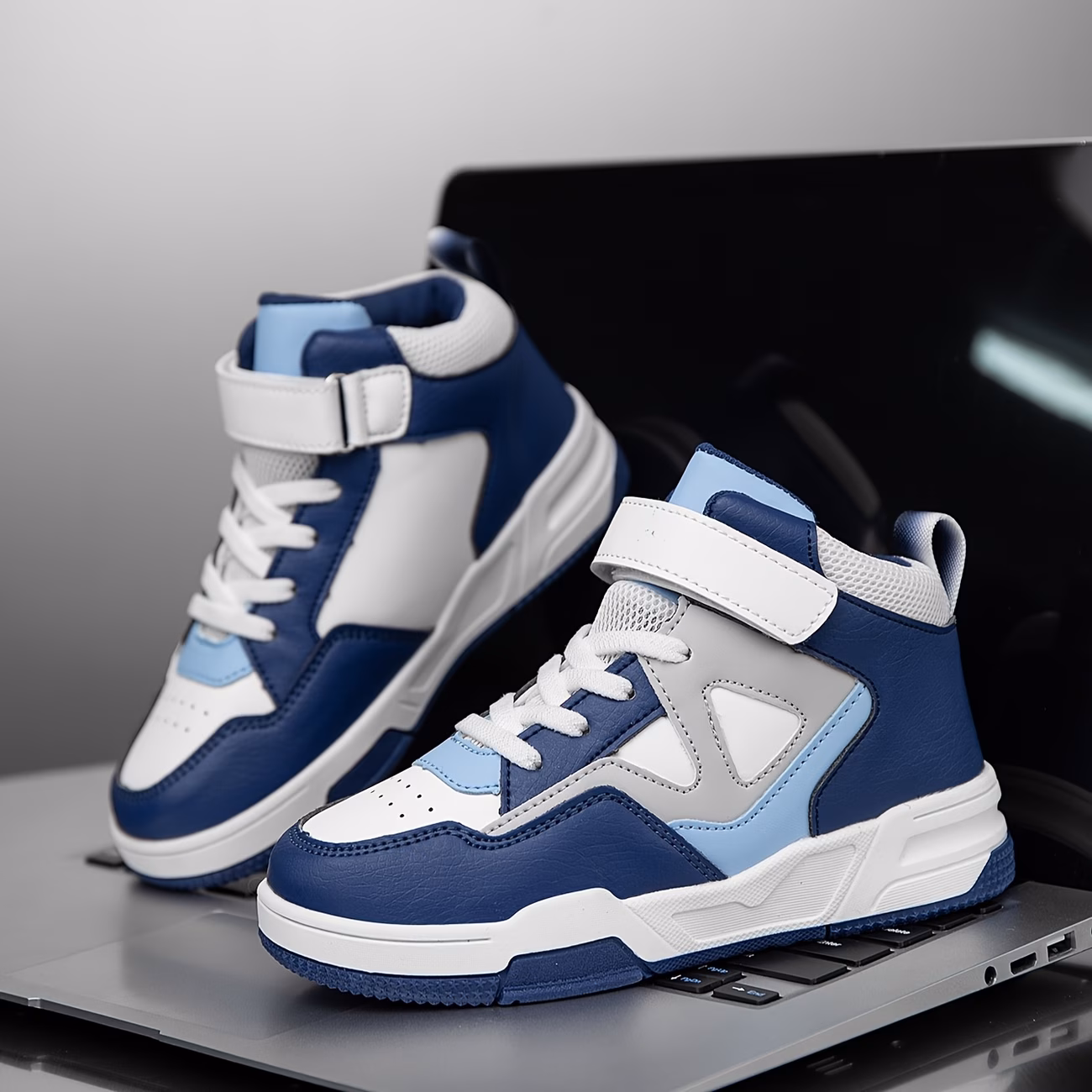 Boys' High-Top Geometric Color-Block Sneakers - Fashionable All...