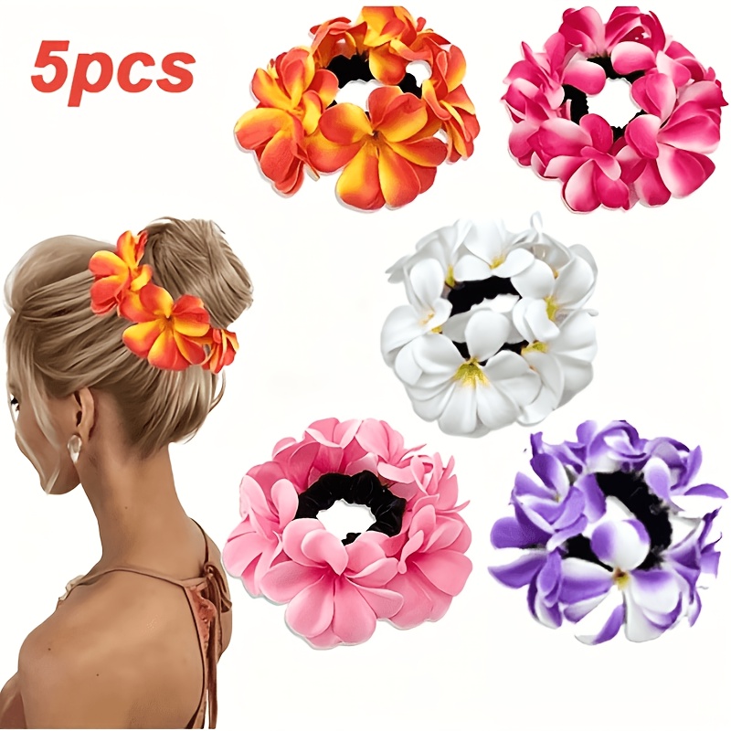 TEMU Spring And Summer New Hawaiian Eggplant Flower Large Hair Tie, Women's Bohemian Style Colorful Floral Bun Hair Accessory, Daily Wear, Weddings,