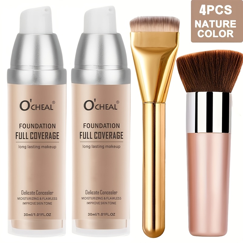 4pcs Cushion Foundation High Coverage Cream Matte Spray Makeup Set, Suitable For Mature Skin Light Beige Natural , Local Warehouse, The Gift