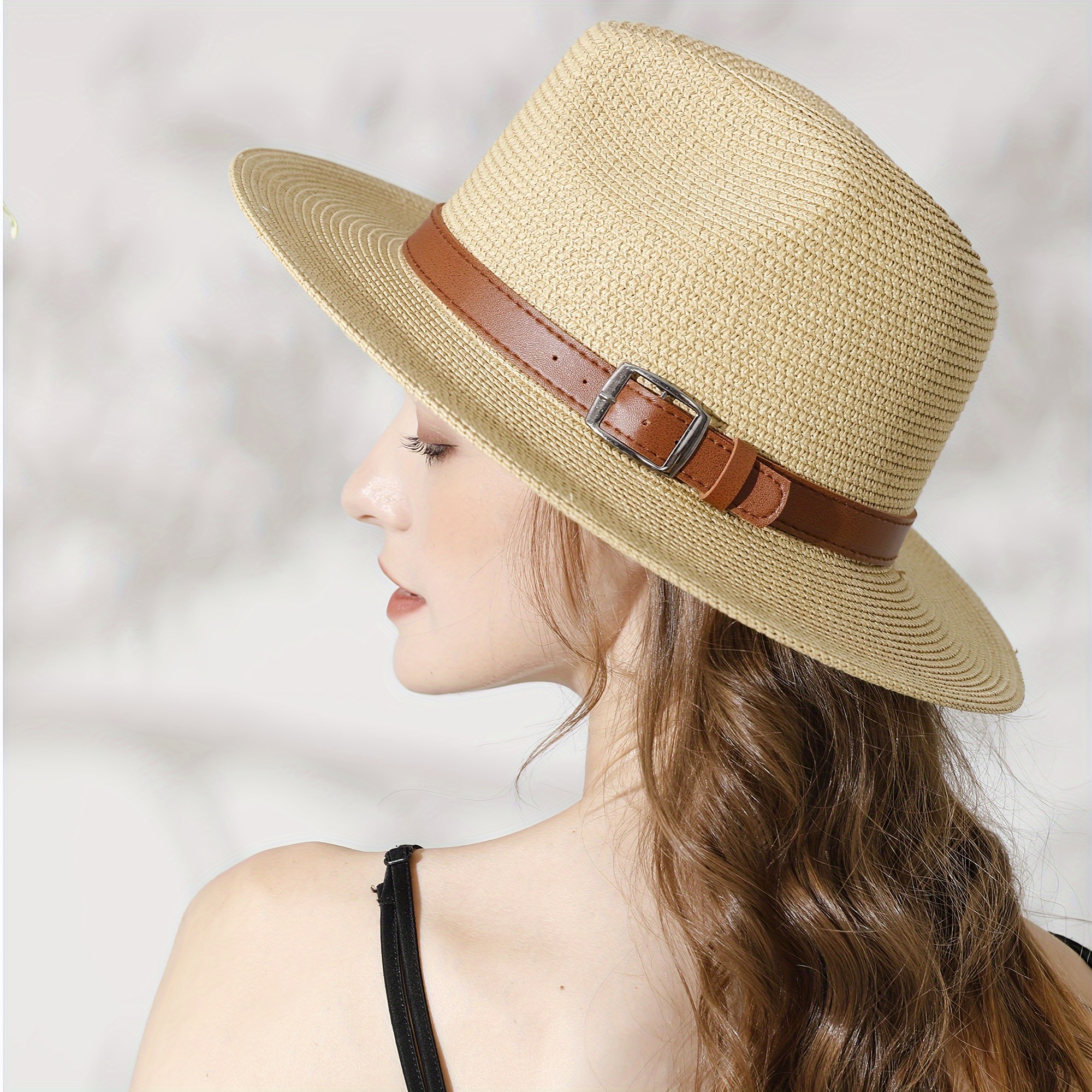 

Wide Brim Straw Panama Hat - Stylish Lightweight, Breathable Men's & Women's Fedoras Provide Excellent Uv Protection - Perfect Beach, Pool, Festival, Vacation, & Resort Wear - Buckles Belt Light Brown