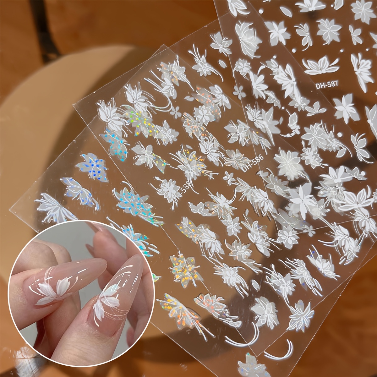 2 Sheets of Elegant Magnolia 3D Nail Stickers