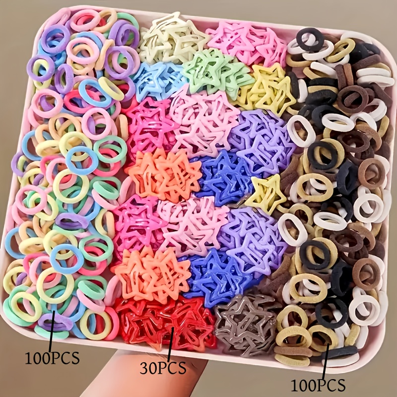 TEMU 230pcs Dopamine Star Hair Clip And Tie Set, Y2k Colorful High-elasticity Non-damaging Elastics Accessories, Festive Hairstyles, Hair Styling,
