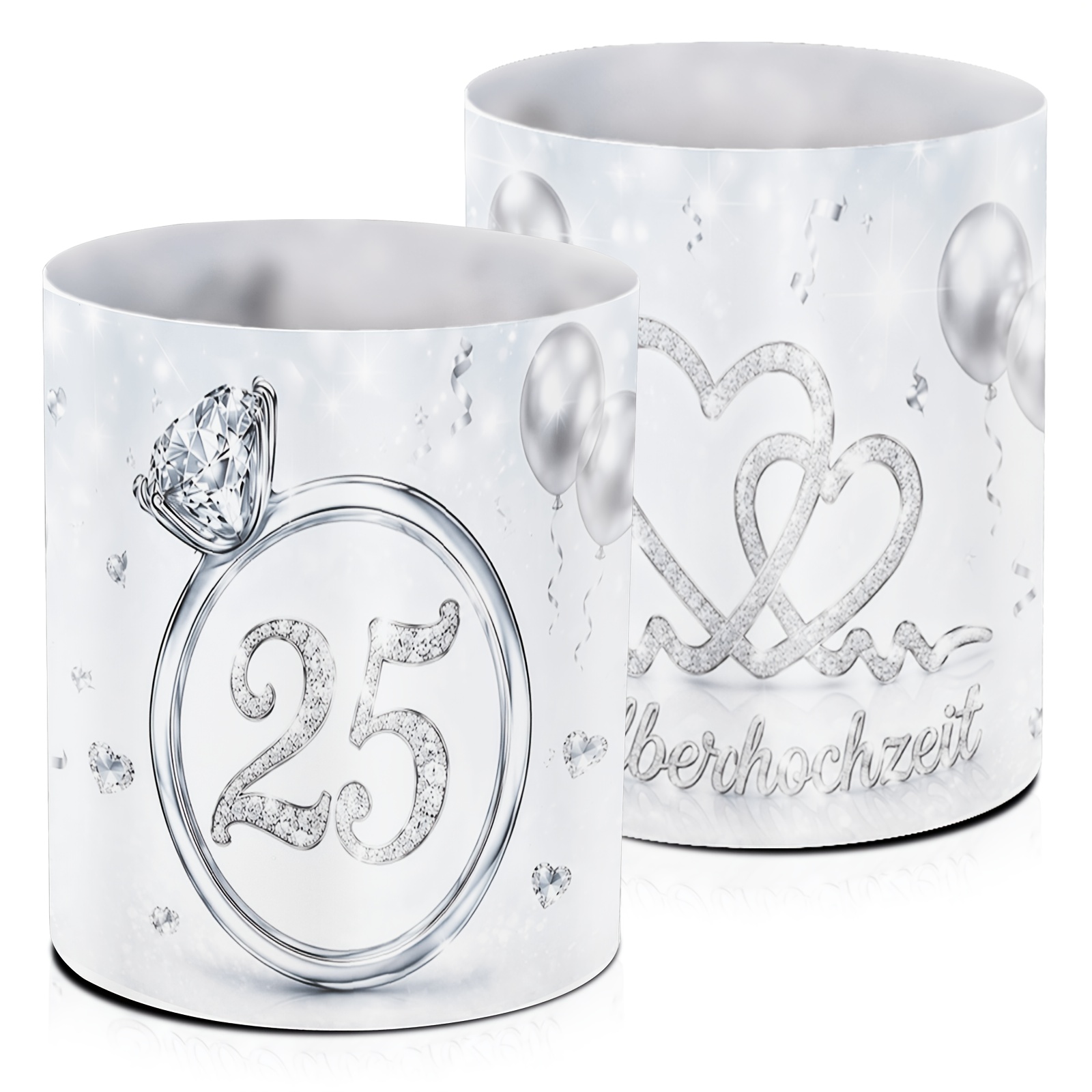 TEMU 6 pezzi Eleganti paralumi argentati a tema matrimonio con stampe di anelli argentati, palloncini e , regali decorativi da tavolo ideali per 25簞