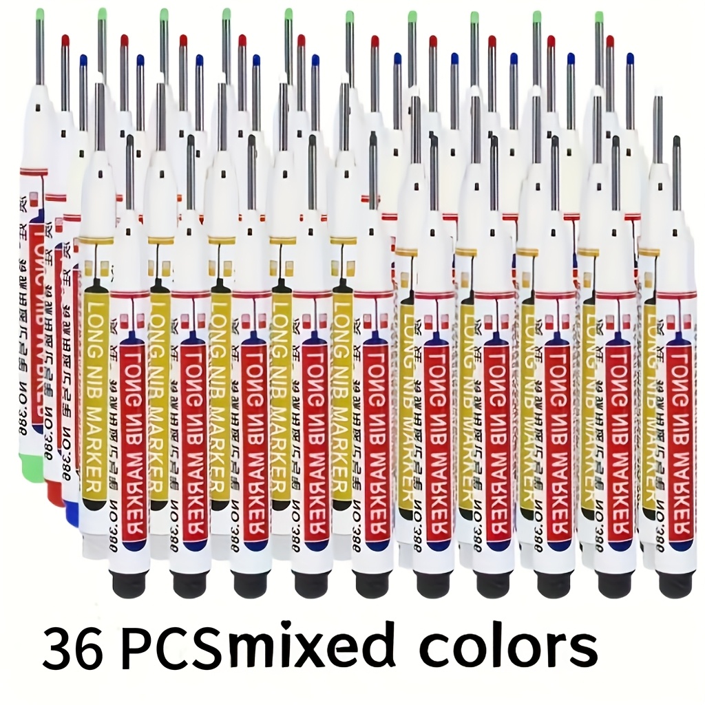 TEMU 36pcs Large-capacity Long-tip Pens - Quick-drying Oil-based Ink, Fine Tip Suitable For Deep Hole Marking, Assorted Colors |