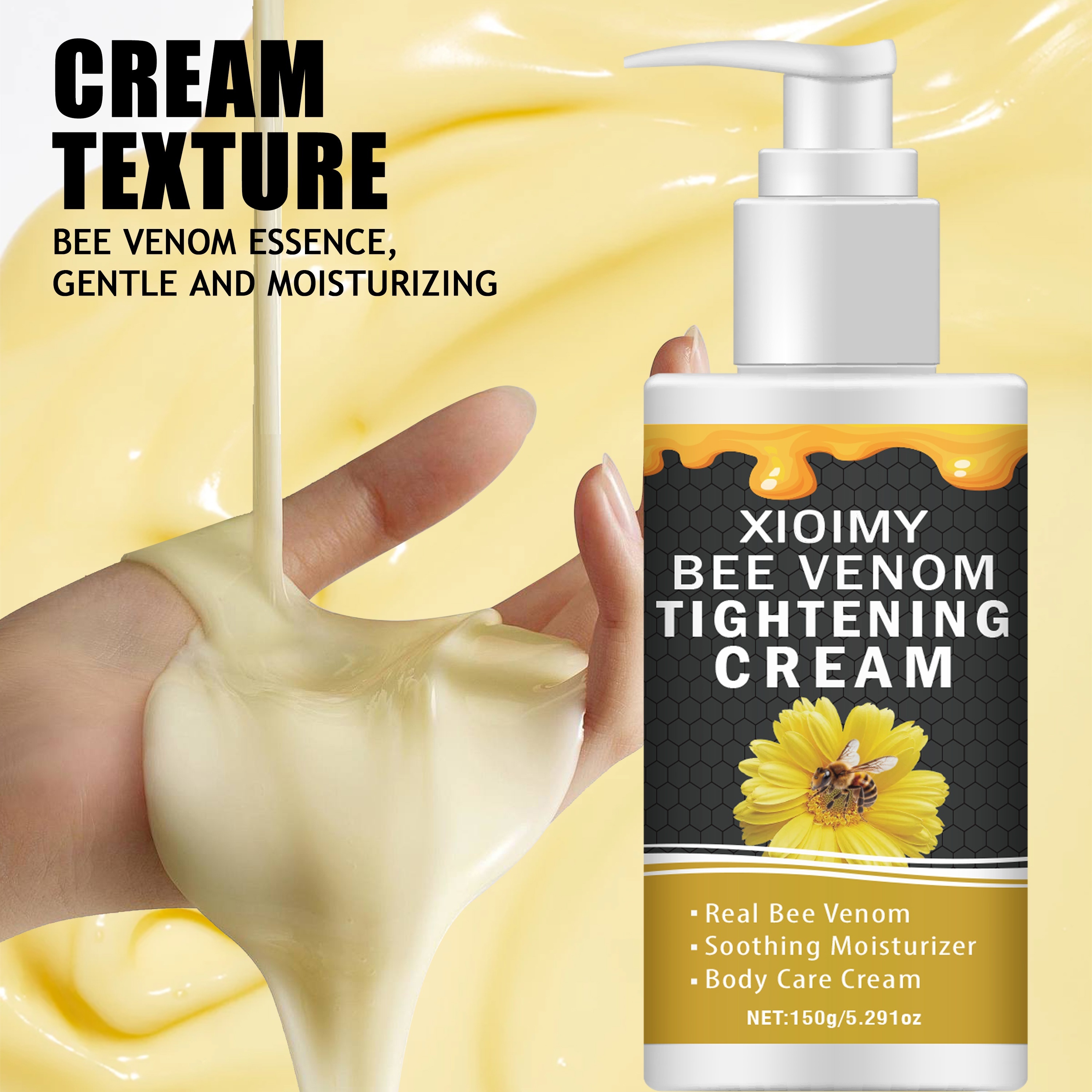 150g bee venom firming and shaping cream; Containing bee venom extract and hyaluronic acid, it deeply moisturizes and keeps the Light Beige tight and smooth, making it more elastic, quickly shaping, and effectively hydrating without dryness