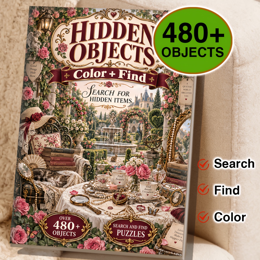 TEMU Hidden Object Puzzle Coloring Book: 480+ Fun Targets Hidden In Gardens, Forests, , And Festive Scenes. While And Coloring To Enhance Detail