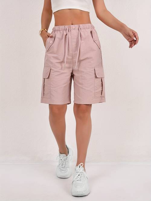 womens lightweight quick dry cargo shorts loose fit multi thigh length casual wear for spring summer fall machine washable beige outdoor relaxed fit shorts polyester shorts