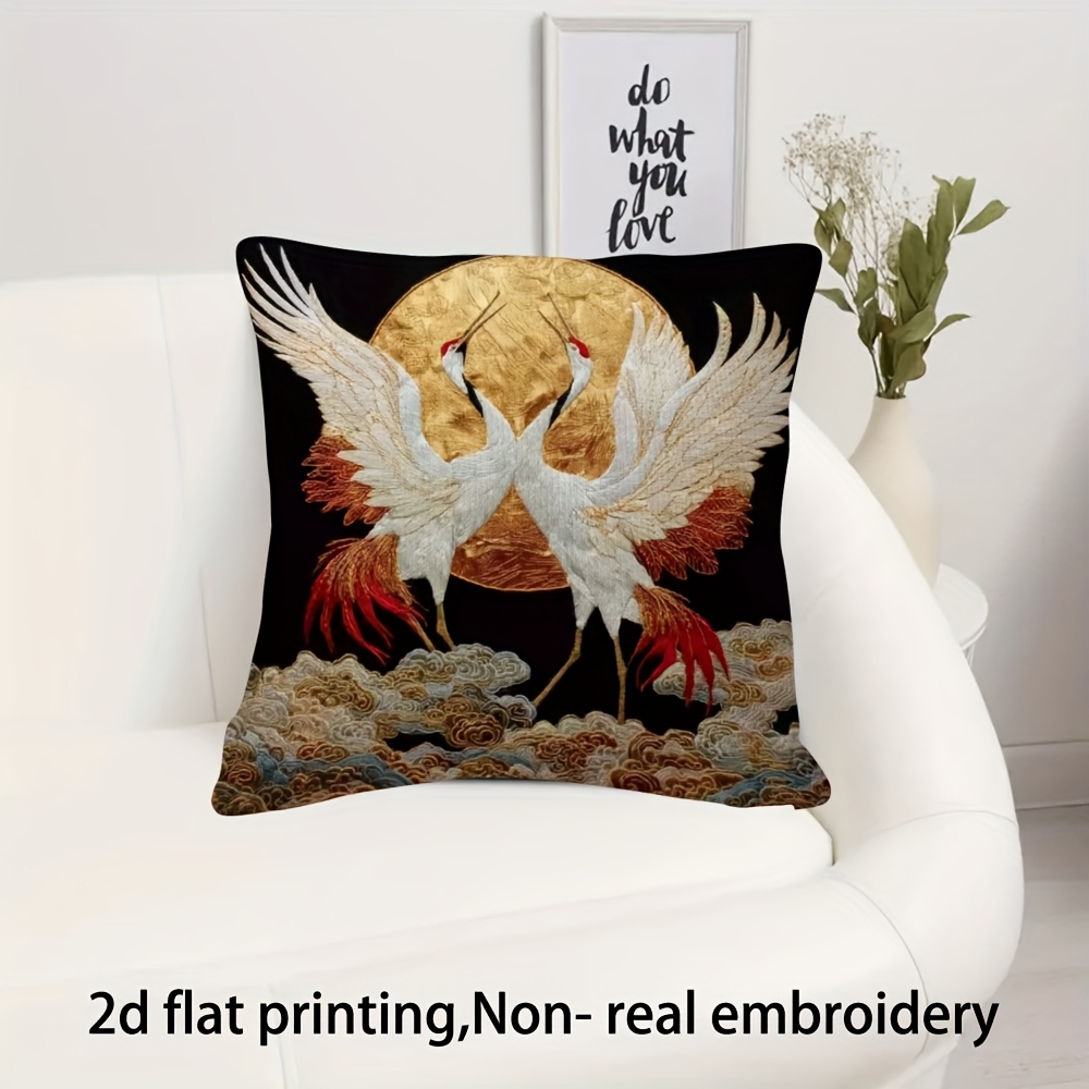 TEMU 1pc Of Non-realistic Embroidered Vintage Japanese Art Pillowcase, Featuring Single-sided Printing And Zipper Closure - Decorating Sofas, Living