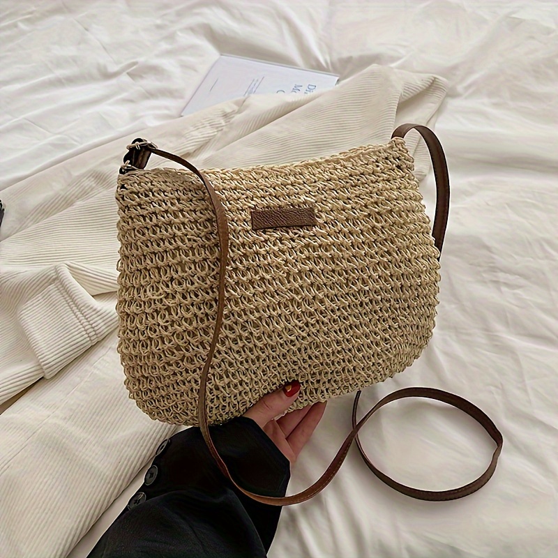 

Simple Woven Straw Bag, Retro Mini Crossbody Bag, Boho Style Shoulder Bag For Travel Holiday Beach
