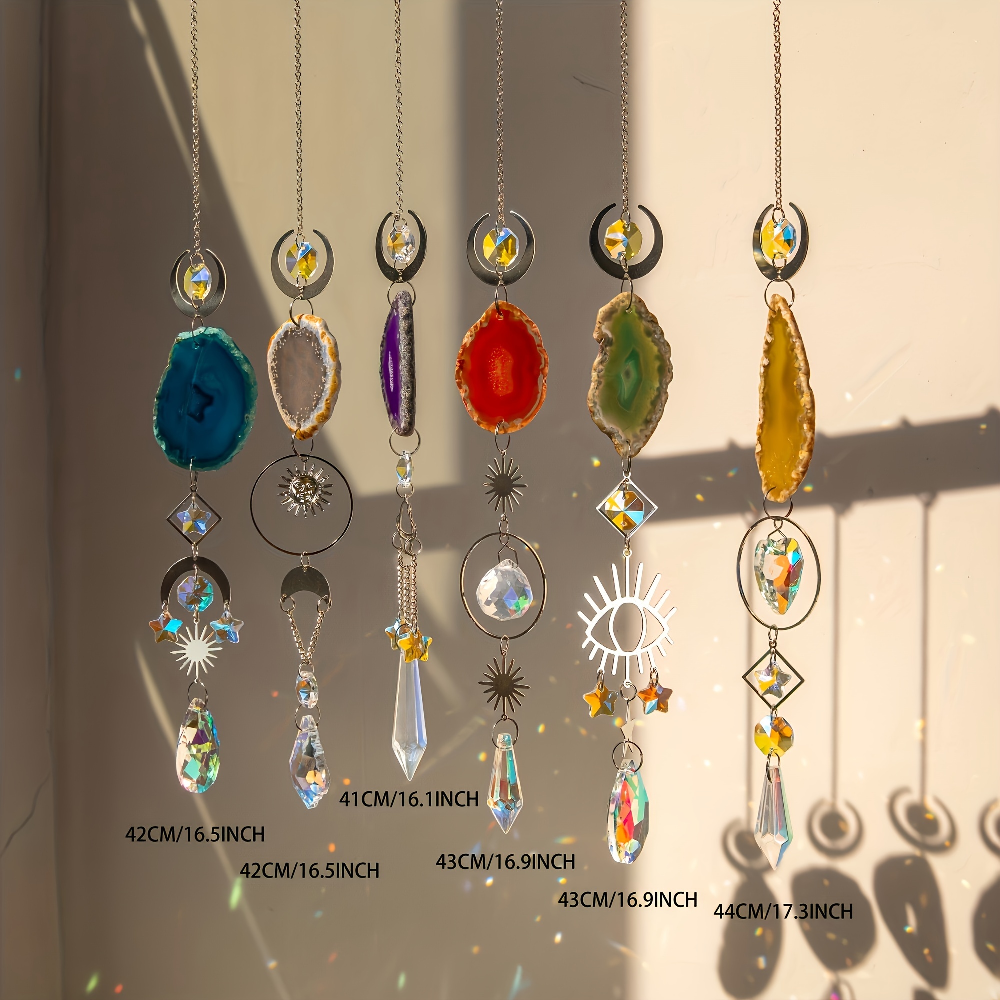 6 Pcs Exquisite Crystal Suncatcher - Indoor Window Hanging Decor with Prisms,Agate Slices,and Colorful Refractions for Home,Garden,and Wedding Decor_voghion.com