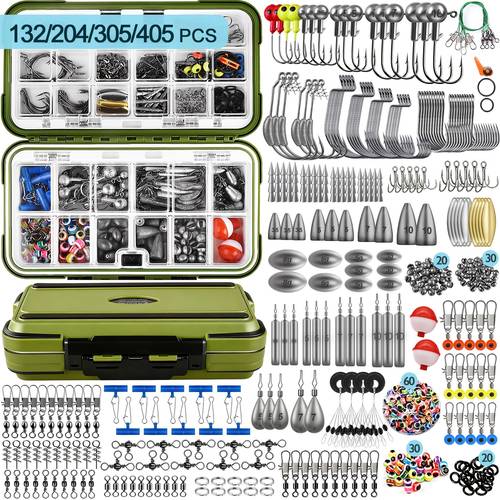 132 204 305 405pcs fishing gear additions kit fishing tackle box with tackle included fishing hooks fishing weights sinkers fishing equipment for trout crappie