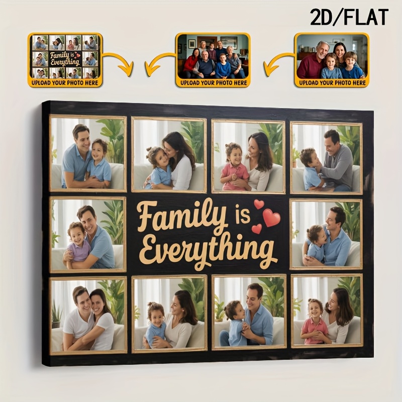 TEMU 2d Flat, 2d Flat Wall Decor Custom Family Photo Collage Canvas Print - Personalized "" Theme Wall Art With Photo Frames - Modern Home Decor For