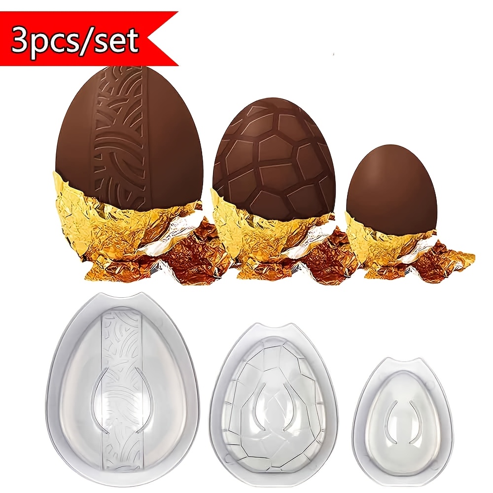 

3 moules à œufs de Pâques en chocolat, 3 pièces, en plastique BPA, - Craquelé, dinosaure, d'œufs de pigeon, outils de bricolage pour bonbons