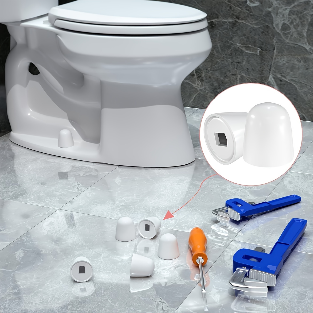 4 Piece Easy Install Toilet Bolt Covers Round Plastic Push In Design With Extra Washers 1 44