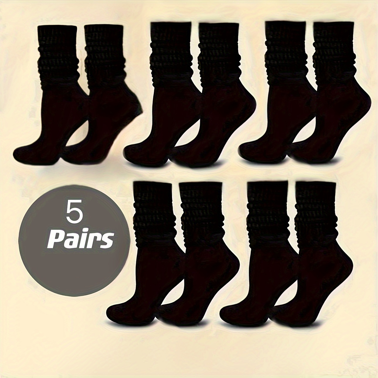 

5 Pairs Women’ Over-the-calf Socks - Cozy Stretchy Ribbed Knit Cuffs, Comfortable & For Fall/winter