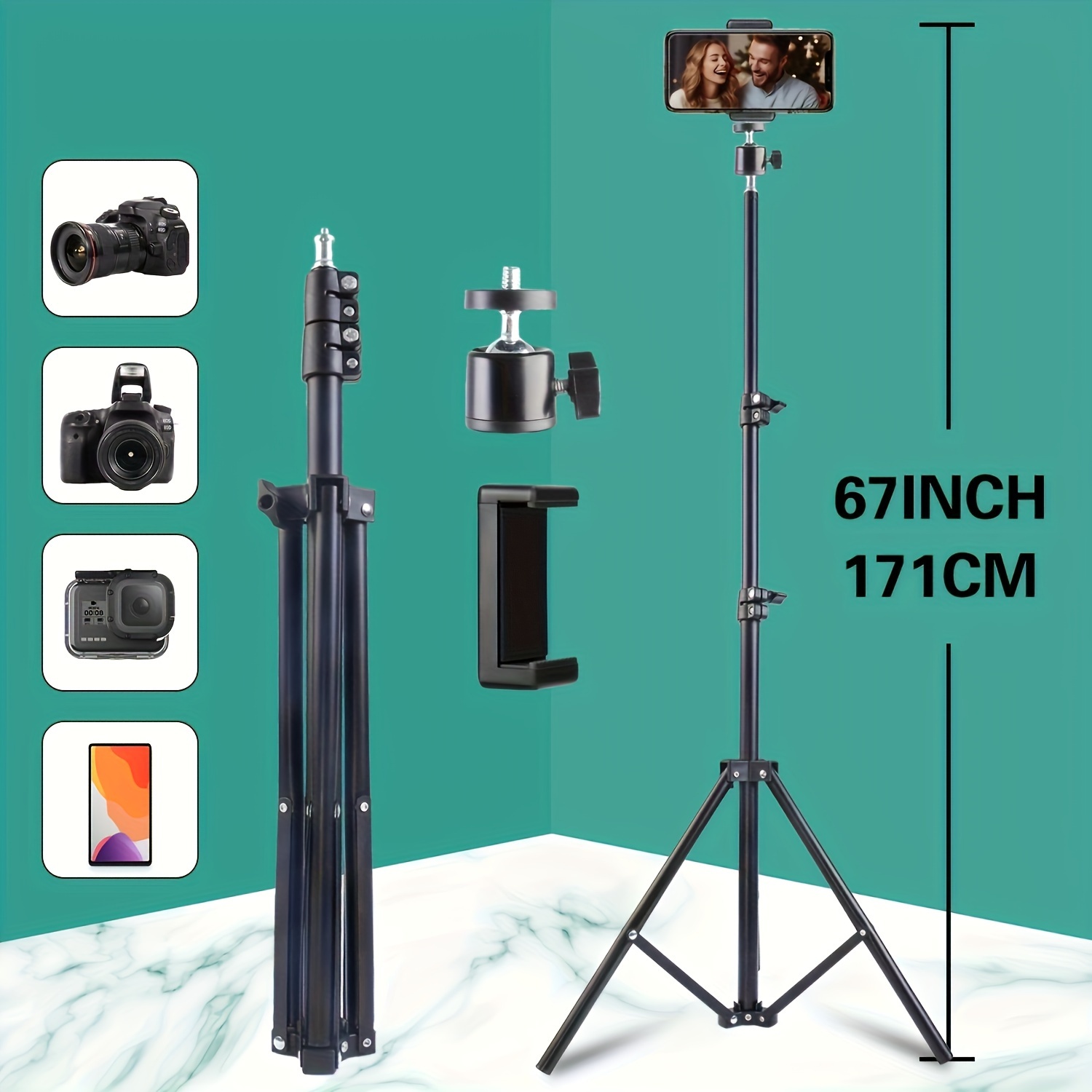 TEMU Phone Tripod And Selfie Stick, Phone Tripod Stand With Phone Holder, For Android Phones, Christmas Gifts, Holiday Office, Bedroom, Hotel, Party,