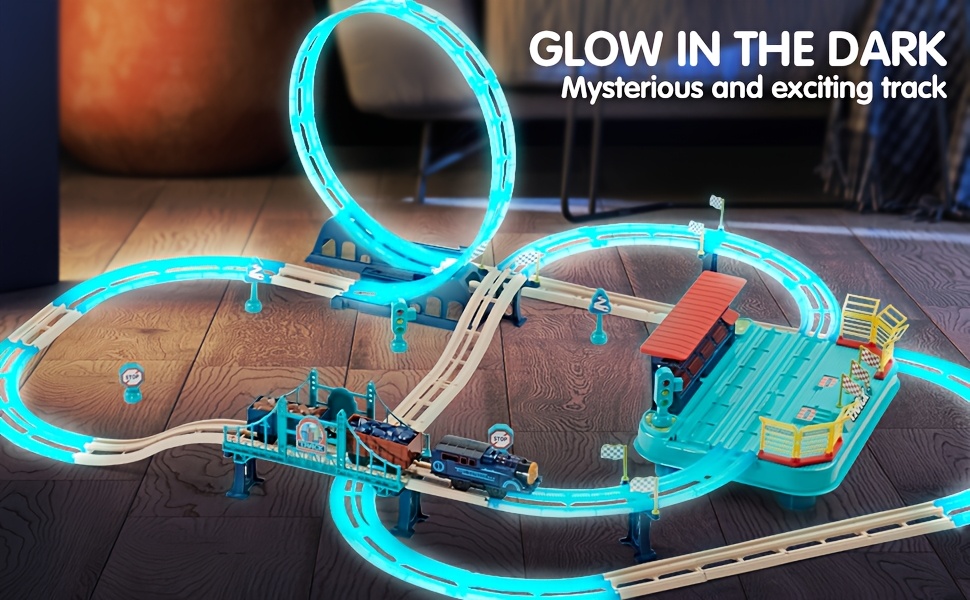 Electric Train Set, 360 ° Deformable DIY Train Track Set, Intercity Train Toys, Track Heads, Passenger Cars, Tracks, Rechargeable Lights And Sound, Birthday Gifts for Boys And Girls, Halloween Gift