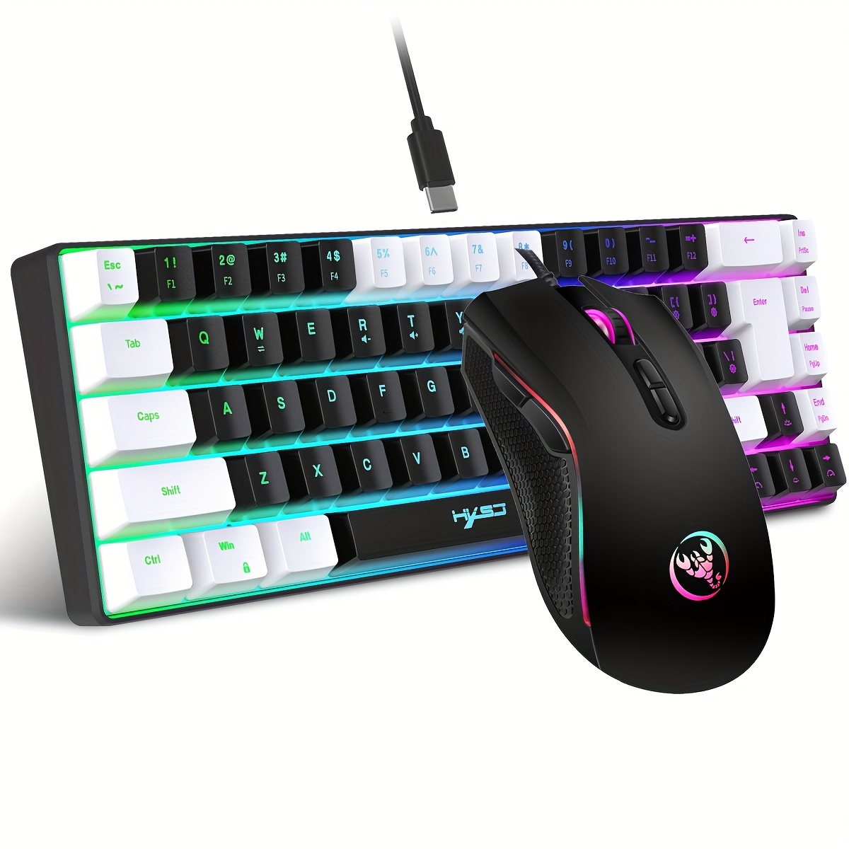 Image of Hxsj Wired Keyboard And Mouse Set 68 Keys Film Keyboard 3200dpi Wired Optical Mouse Usb Plug And Play Suitable For Home Gaming And Office Use