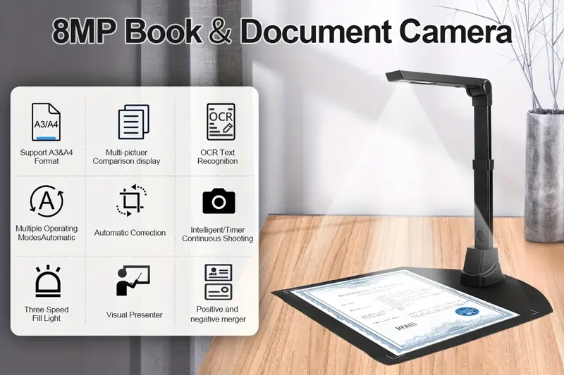 Caméra De Documents Portable Savornest X1 8MP - Scanner HD A4 OCR USB Pour Windows - Idéal Enseignants Et Étudiants