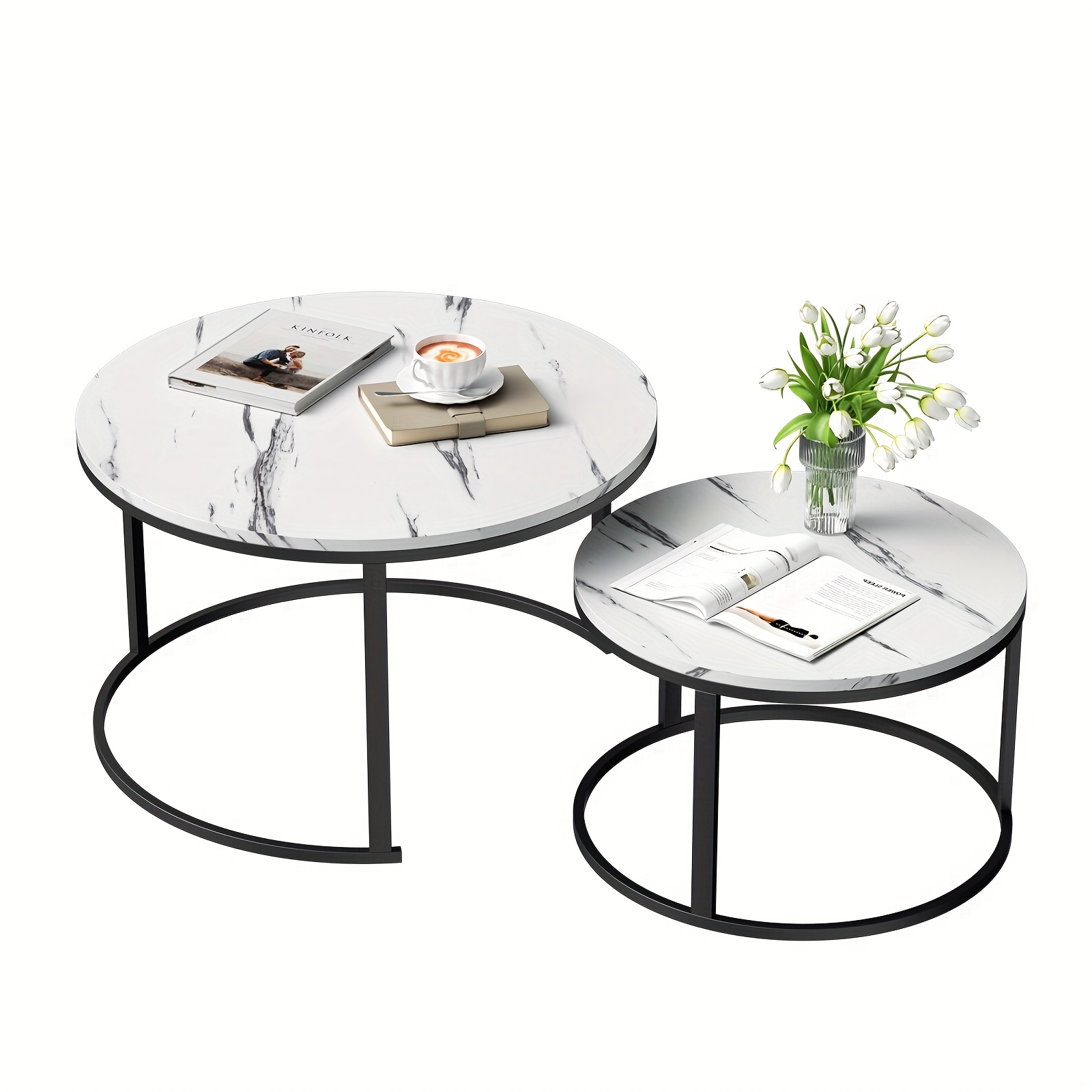 TEMU Round Coffee Table - 2-in-1 - Round Side Table - Coffee Table - Industrial Decoration - Decorative Living Room Table - Small Side Table - Sofa