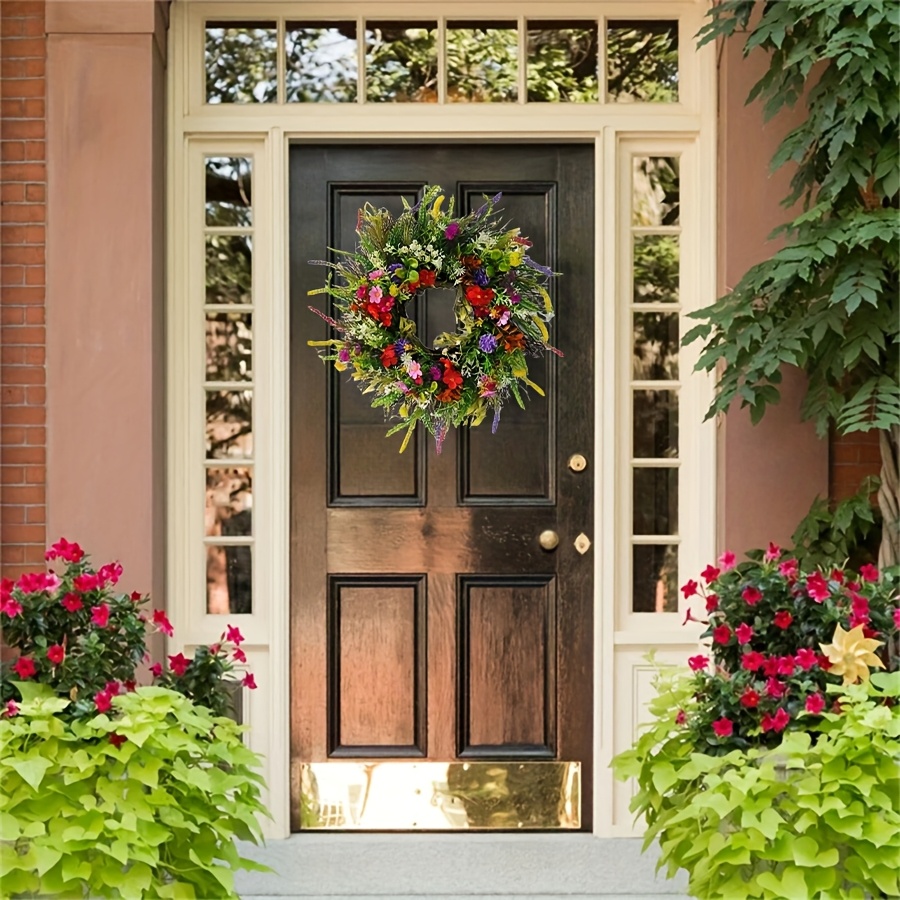 TEMU 17.7in Wreaths Spring Summer Wreaths Front Door Artificial Dried Flower Wreaths Fresh Greenery Perpetual Flowers, Rustic Farmhouse Wreath Summer