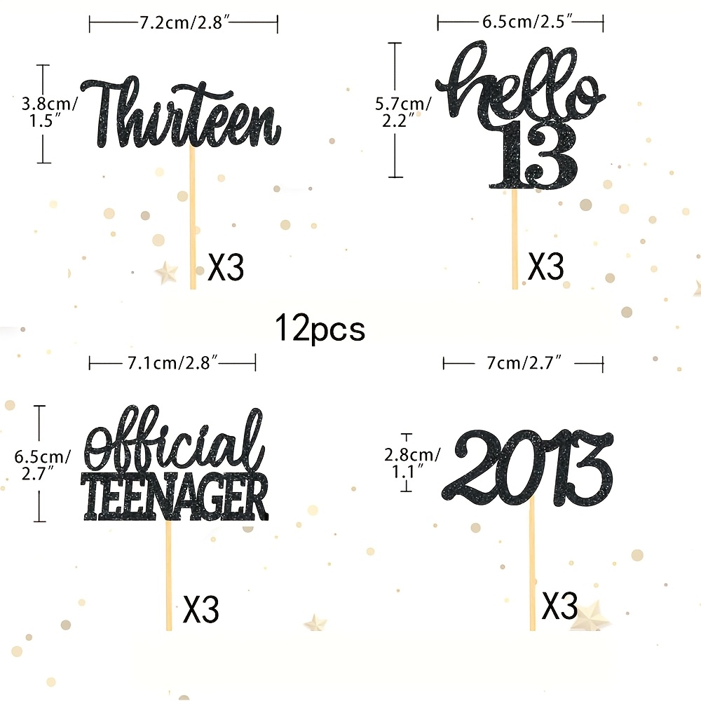 Image of 12pcs/24pcs Happy 13th Birthday Cake Toppers - Official Teen 13th Birthday Party Supplies For Celebrating A 13th Birthday,halloween, Christmas
