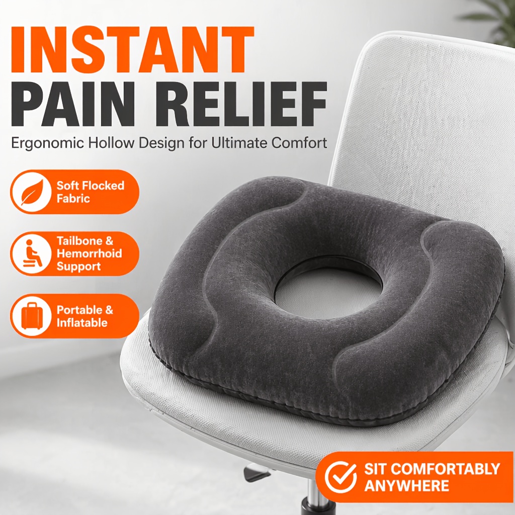 TEMU A Pvc Flocked Inflatable Seat Cushion, A Breathable And Comfortable . Suitable Sit For Long Periods , As An Outdoor Picnic Or Camping Mat, And