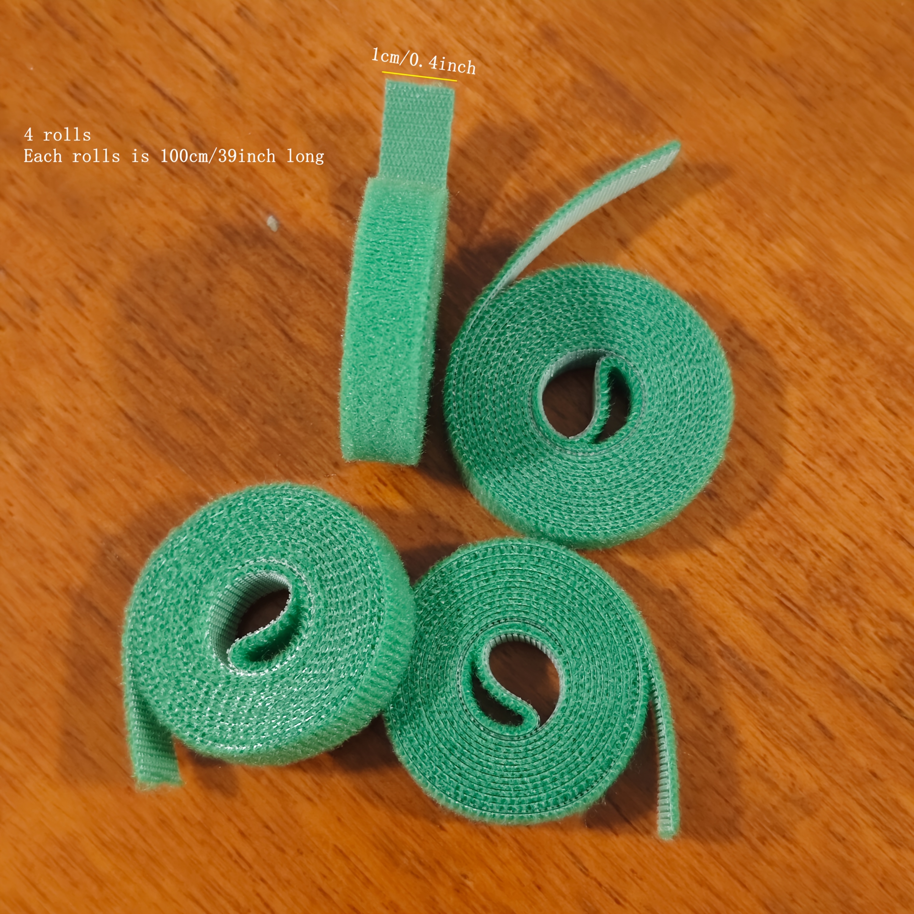 TEMU Lot de 4 rouleaux de 100 cm de attaches réutilisables et réglables pour plantes, sangles de support vertes flexibles auto-agrippantes, cordes de