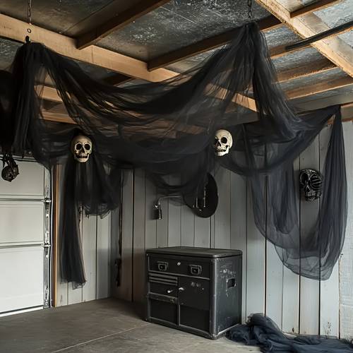 1pc black sheer fabric for halloween made of chiffon material designed in a spooky style suitable for decorative and cut this transparent fabric is perfect for halloween decorations such as front doors