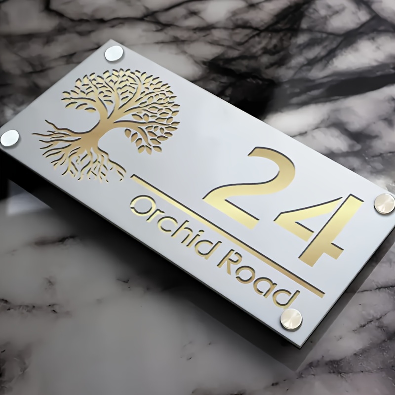 

A Customizable Acrylic Door Sign - Personalized Address And Nameplate Featuring A Tree Of Number, 3d Letters, Suitable For Home And Office, , Entrance Decoration.