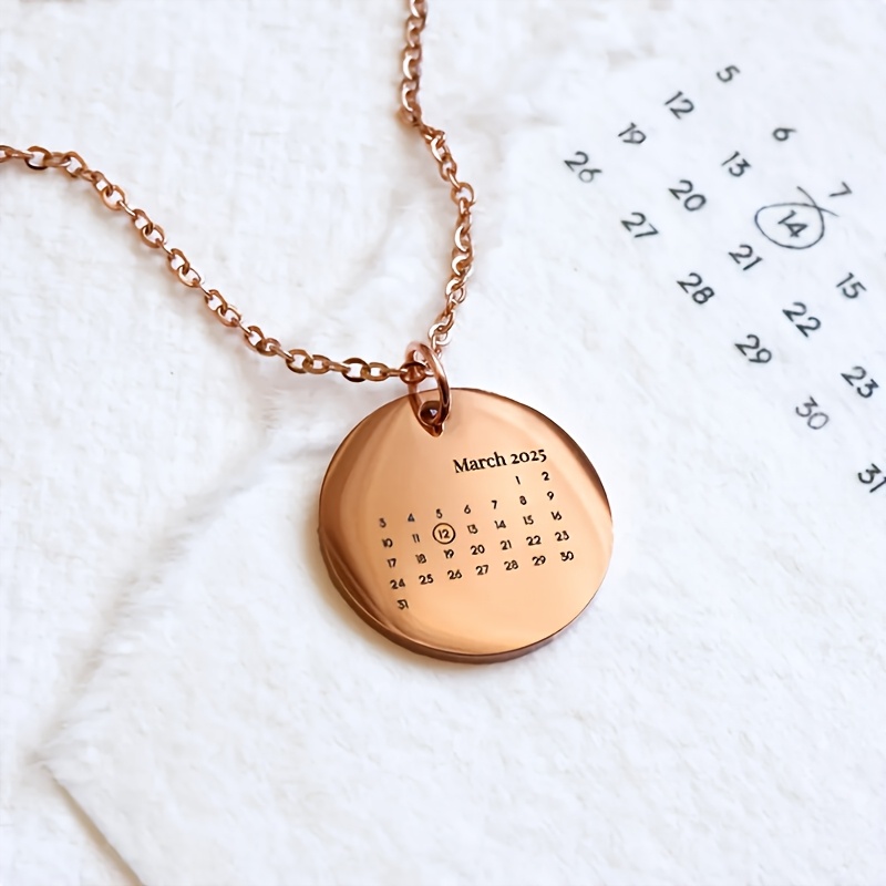 TEMU Personalized Custom Calendar Necklace With A Date-engraved Pendant, A Personalized Gift For Valentine's Day, Anniversaries, Birthdays, Monthly