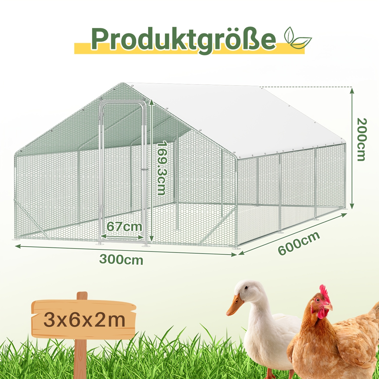 Large Chicken Coop, 3x6x2 Meters | Durable Galvanized Steel, Lockable Top, And Disassemble, Full Coverage Outdoor Fence For Chickens And Small Animals