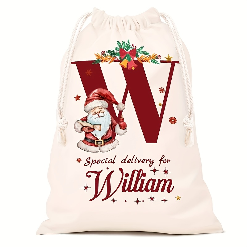 Personalized Name Christmas Gift Bags, Extra Large Drawstring Santa Bags