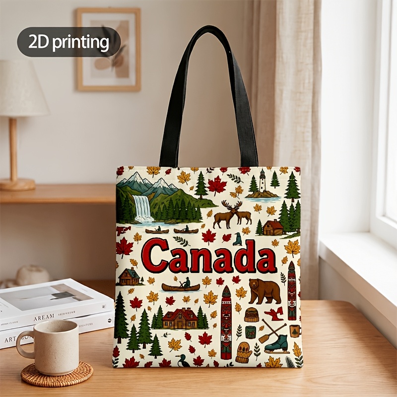 TEMU Sac bandoulière et sac à main plat 2D pour hommes et femmes, sac bandoulière tote imprimé 2D sur le thème du Canada, unisexe, idéal quotidienne