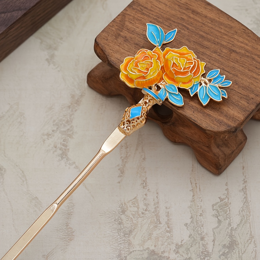 3pcs chinese style hair pins with candy colored   golden accents traditional asian hair accessories for parties daily wear back to school Product details 3