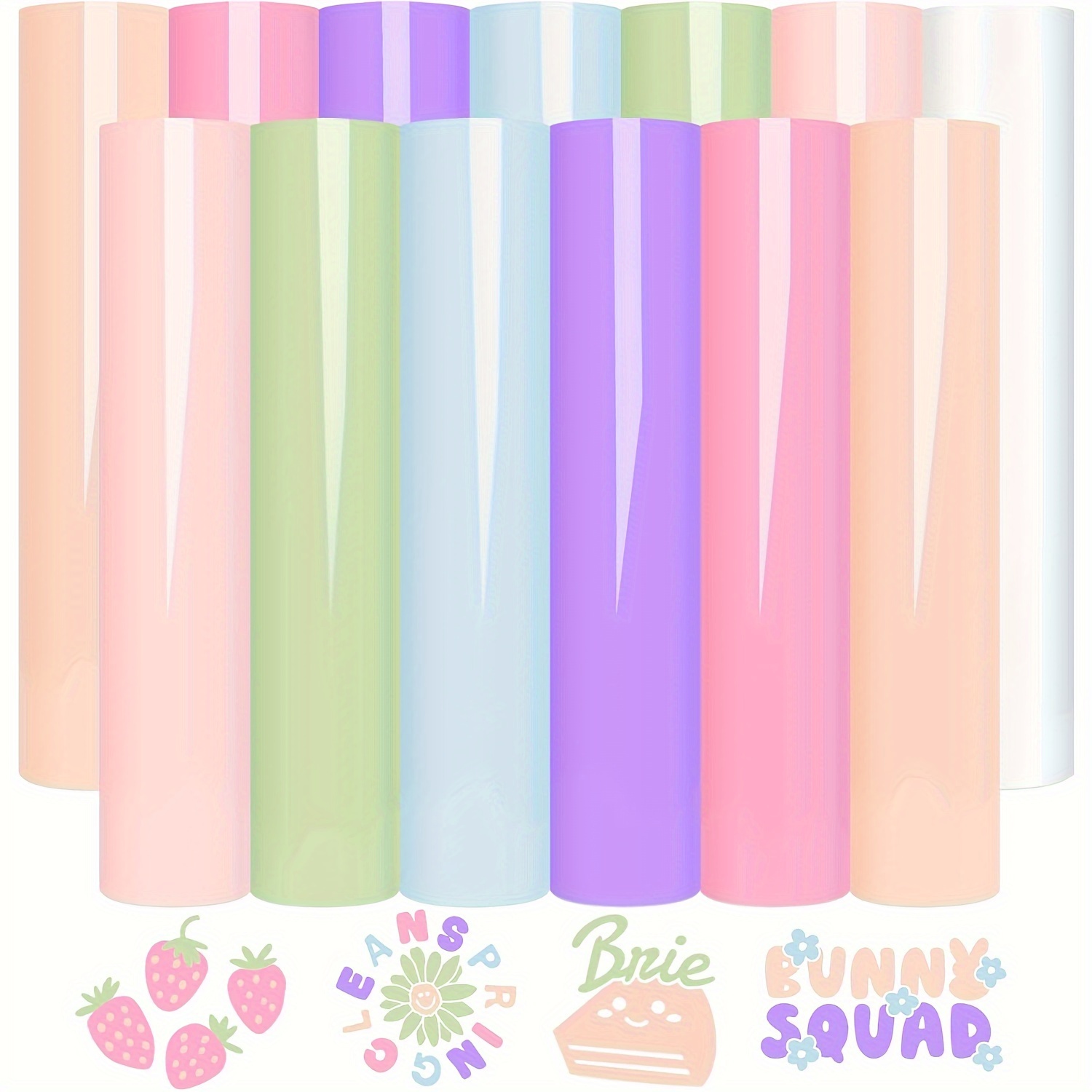 

13pcs Pastel Heat Transfer Vinyl Sheets Bundle, 12"x10" - Glossy In Boho Colors For Diy Projects, Compatible With , Includes "bunny Squad" Design Inspiration