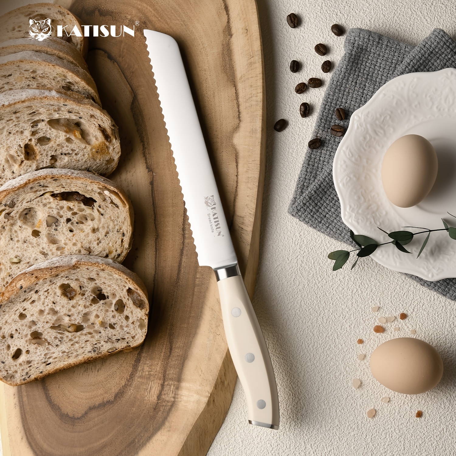 Professional-grade 14pcs High-carbon Stainless Steel Knife Set In Creamy White. Exceptional Sharpness, Includes Wooden Knife Block And Kitchen Shears. All Knives Feature Non-slip Ergonomic Handles. Ideal for Home Use, Travel, Or As A Gift.