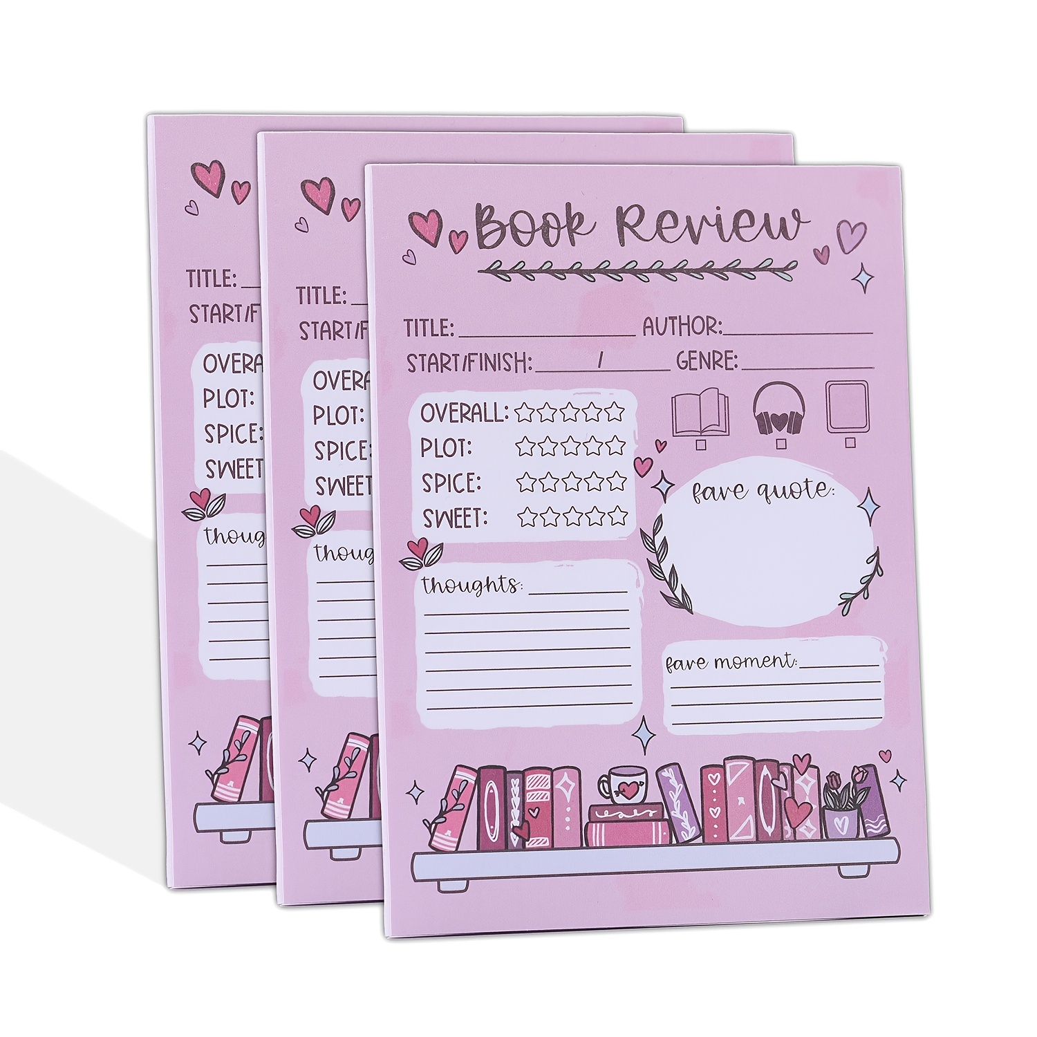 

3pcs/book Review Notepad 5.5 X 3.9 Inch Diary Bookmark Notebook Self-adhesive Small Notepad Reading Note Supplies Notebook 40 Sheets